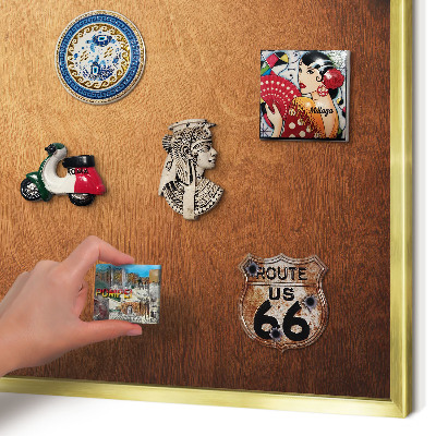 Magnetic board for magnets in a gold frame Wooden texture
