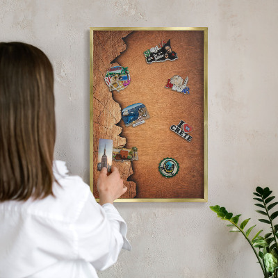 Magnetic board for magnets in a gold frame Wooden texture