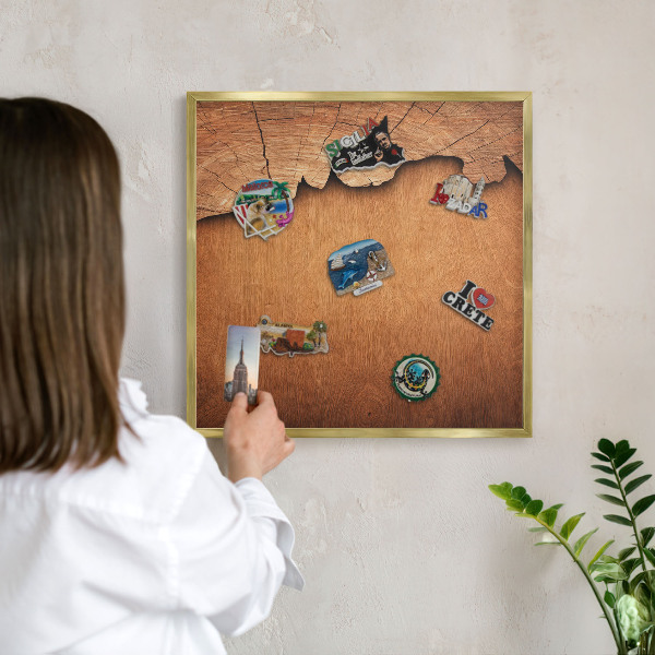 Magnetic board for magnets in a gold frame Wooden texture