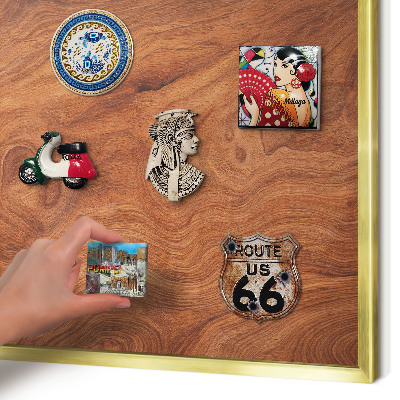 Metal magnet board with a gold frame Wood grain