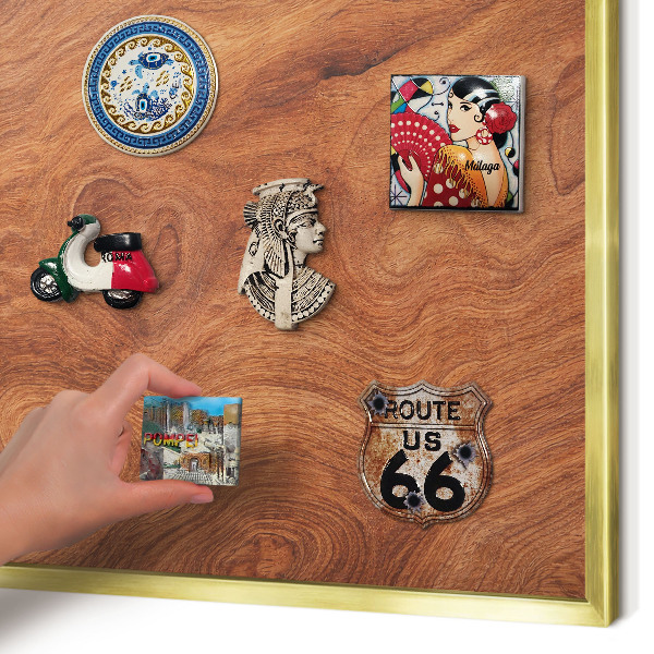 Metal magnet board with a gold frame Wood grain