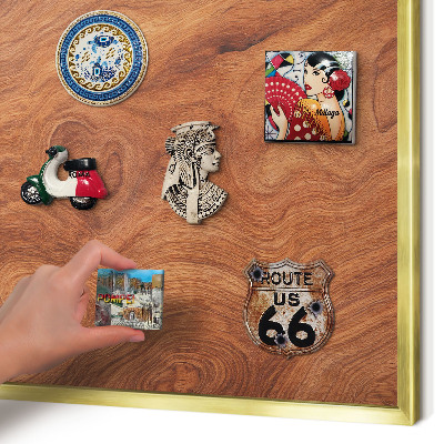 Metal magnet board with a gold frame Wood grain
