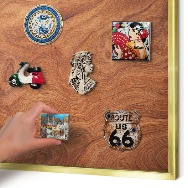 Metal magnet board with a gold frame Wood grain