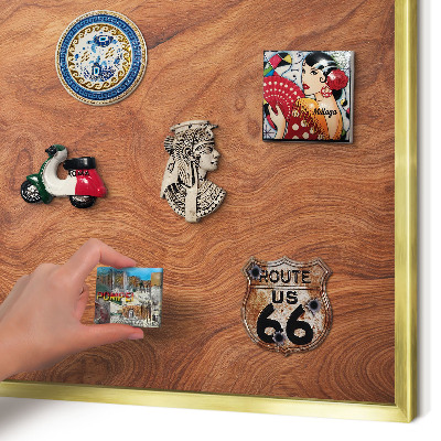 Metal magnet board with a gold frame Wood grain