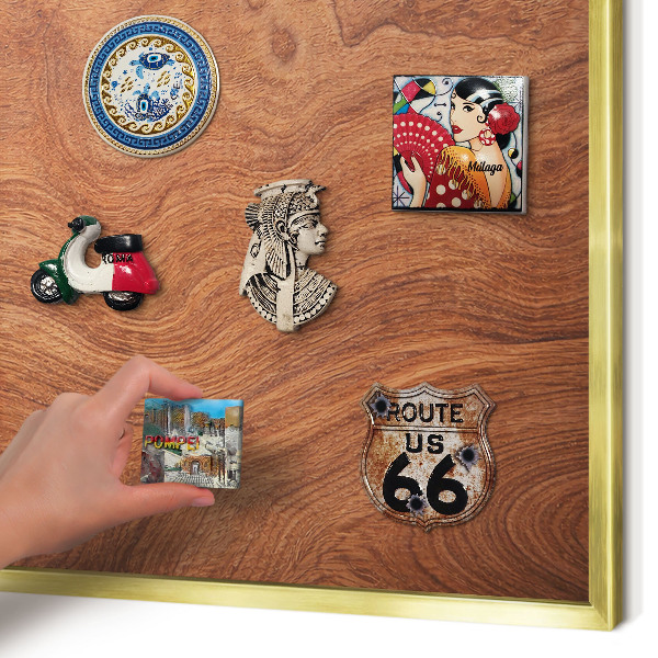 Metal magnet board with a gold frame Wood grain