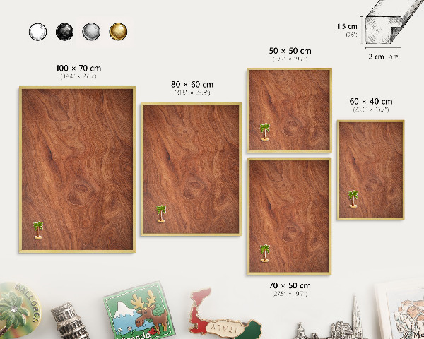 Metal magnet board with a gold frame Wood grain