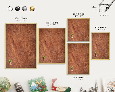 Metal magnet board with a gold frame Wood grain