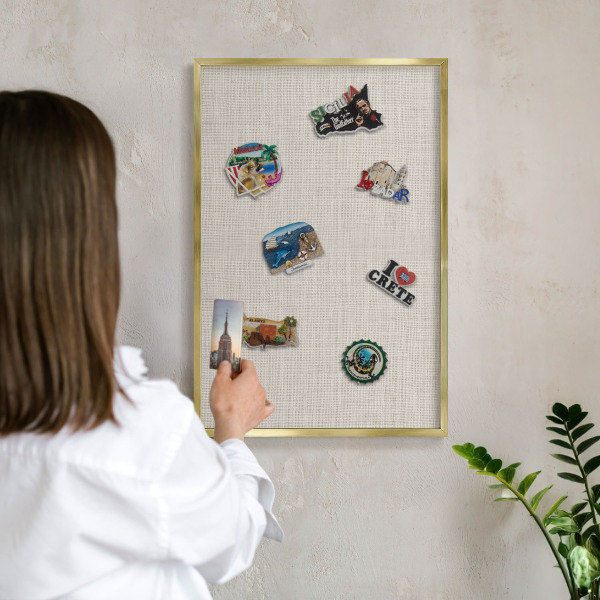 Metal magnet board with a gold frame Subtle elegance