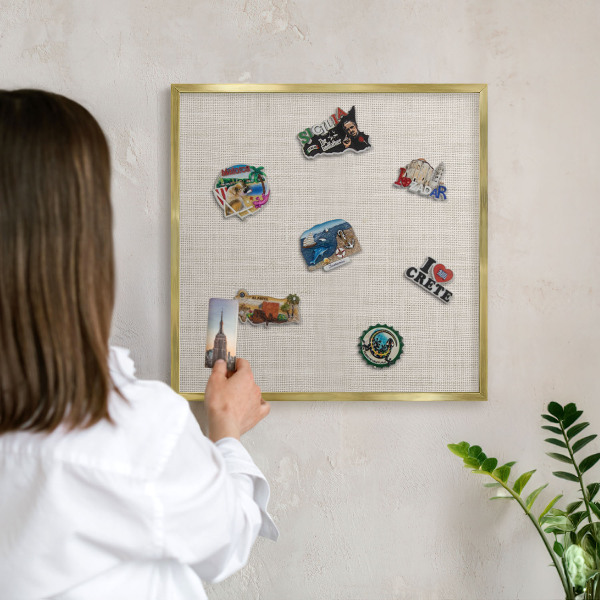 Metal magnet board with a gold frame Subtle elegance