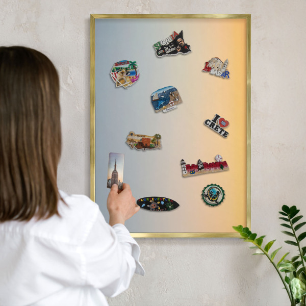 Metal magnet board with a gold frame Pastel gradient