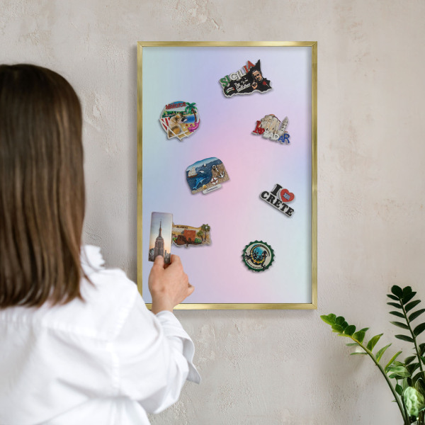 Metal magnet board with a gold frame Pastel gradient