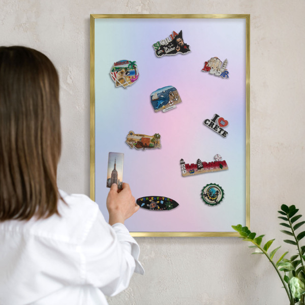 Metal magnet board with a gold frame Pastel gradient