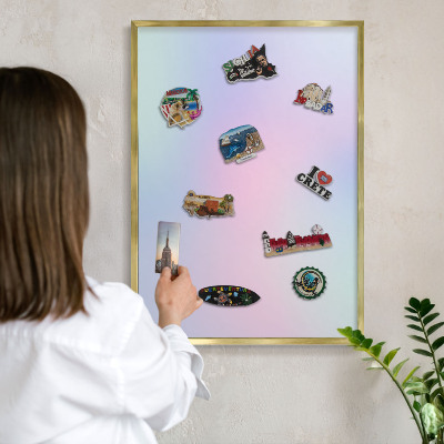 Metal magnet board with a gold frame Pastel gradient