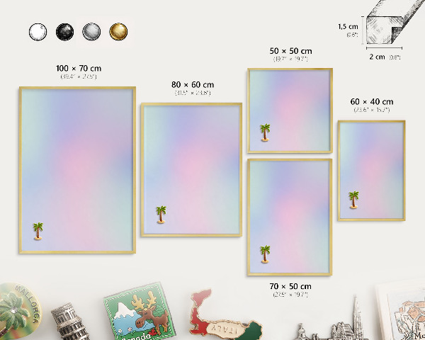 Metal magnet board with a gold frame Pastel gradient