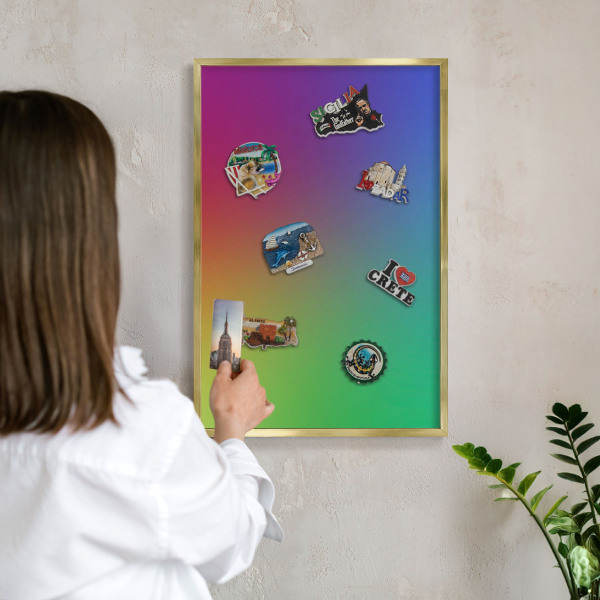 Metal magnet board with a gold frame Rainbow gradient