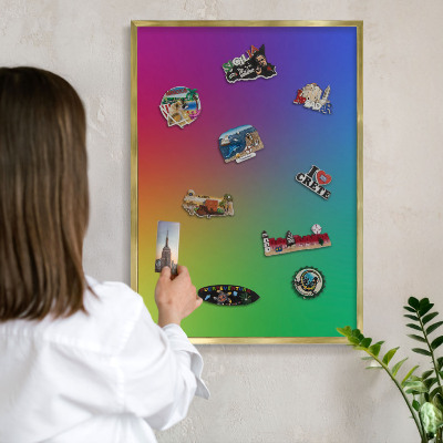 Metal magnet board with a gold frame Rainbow gradient