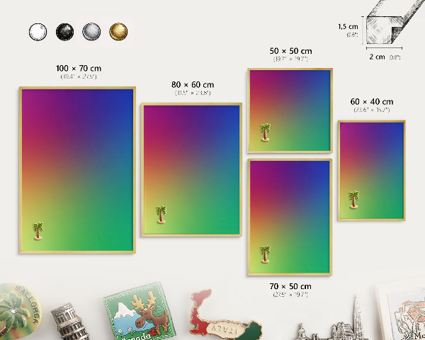 Metal magnet board with a gold frame Rainbow gradient