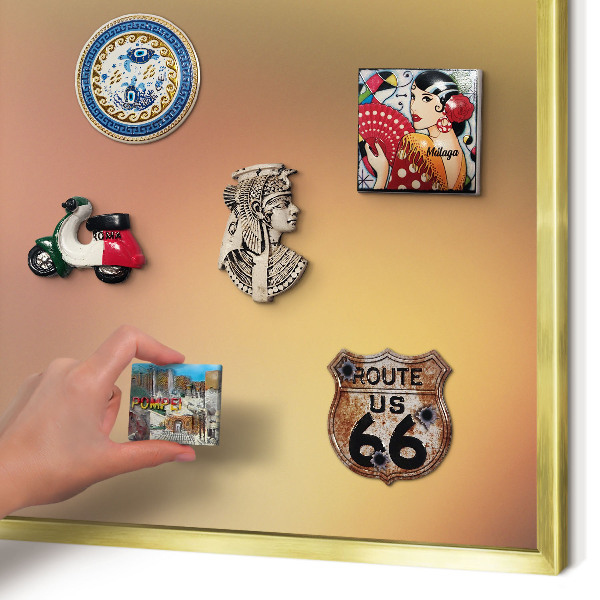 Magnetic board for magnets in a gold frame Colorful glow