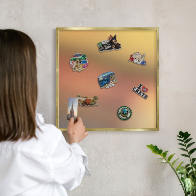 Magnetic board for magnets in a gold frame Colorful glow