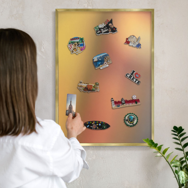 Magnetic board for magnets in a gold frame Colorful glow