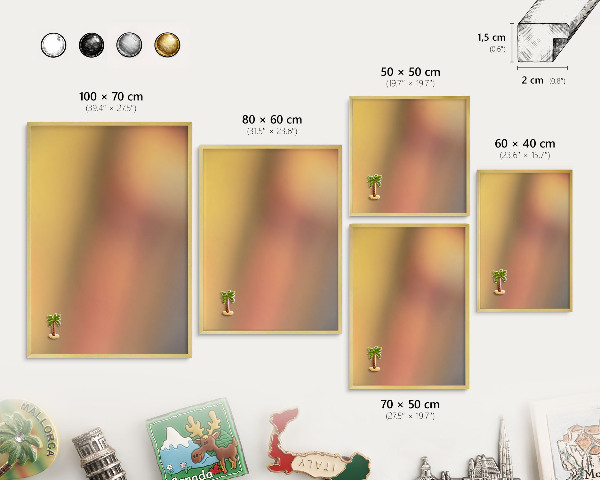 Magnetic board for magnets in a gold frame Colorful glow