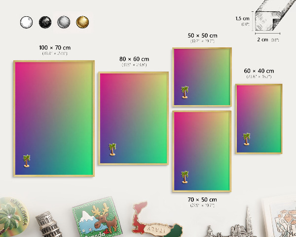 Magnetic board for magnets in a gold frame Colorful gradient