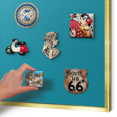 Metal magnet board with a gold frame Cool turquoise