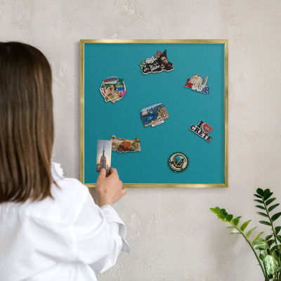 Metal magnet board with a gold frame Cool turquoise