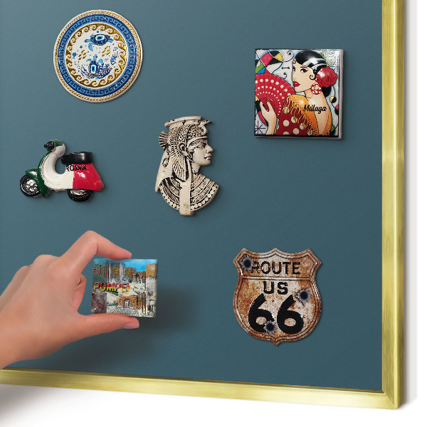 Metal magnet board with a gold frame Dark turquoise