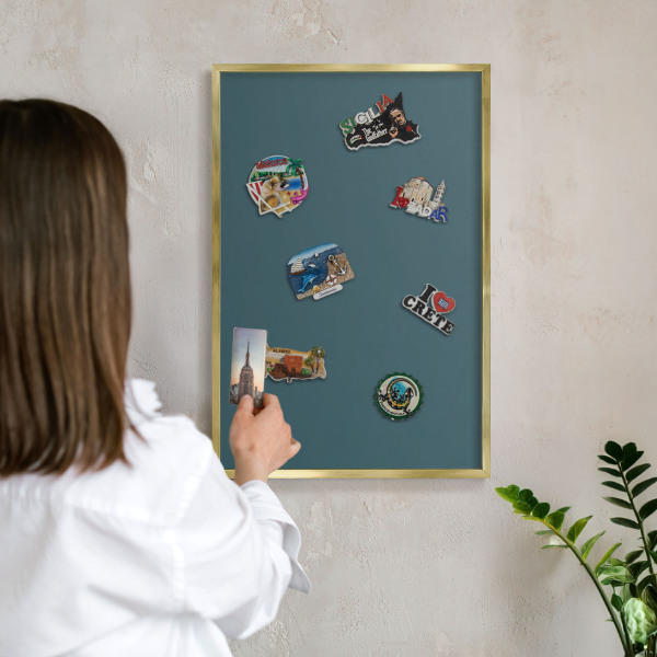Metal magnet board with a gold frame Dark turquoise