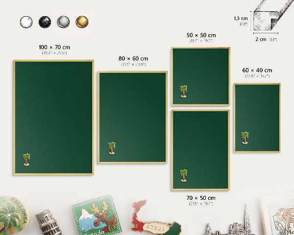 Magnetic board for magnets in a gold frame Bottle green