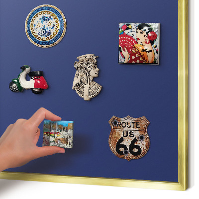 Metal magnet board with a gold frame Vivid navy blue