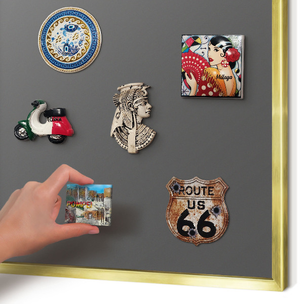 Metal magnet board with a gold frame Dark gray