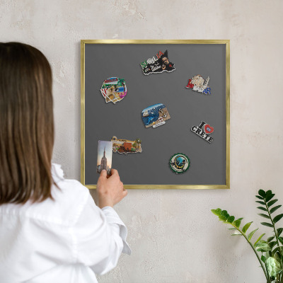 Metal magnet board with a gold frame Dark gray