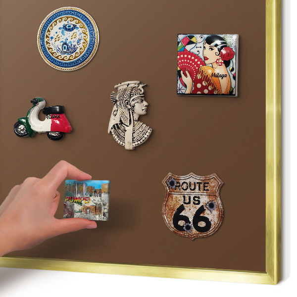 Magnetic board for magnets in a gold frame Chestnut brown