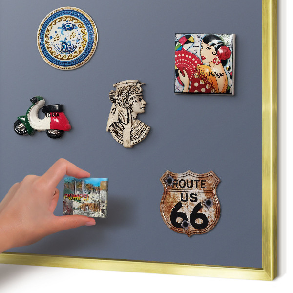 Metal magnet board with a gold frame Cool gray