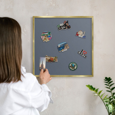 Metal magnet board with a gold frame Cool gray