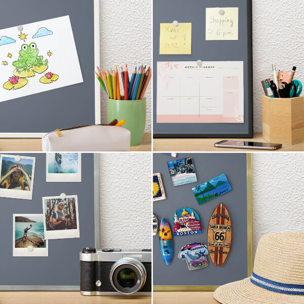 Metal magnet board with a gold frame Cool gray