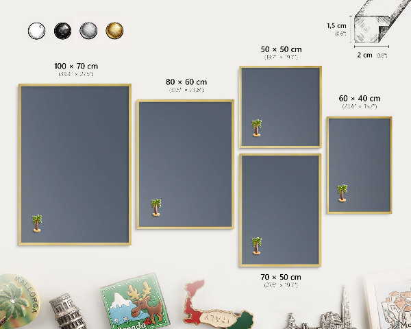 Metal magnet board with a gold frame Cool gray