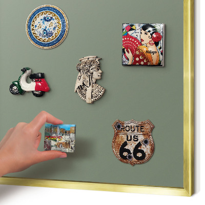 Metal magnet board with a gold frame Dark sage
