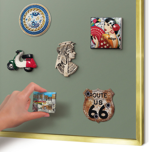 Metal magnet board with a gold frame Dark sage