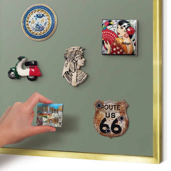 Metal magnet board with a gold frame Dark sage