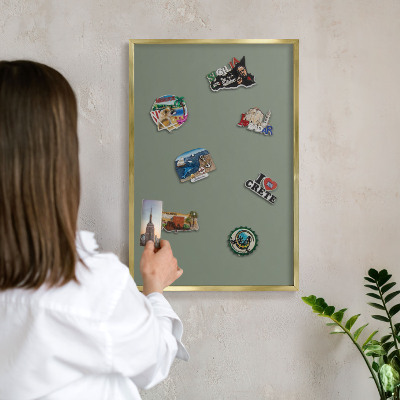 Metal magnet board with a gold frame Dark sage