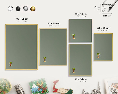 Metal magnet board with a gold frame Dark sage