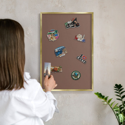 Magnetic board for magnets in a gold frame Brown color