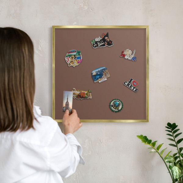 Magnetic board for magnets in a gold frame Brown color