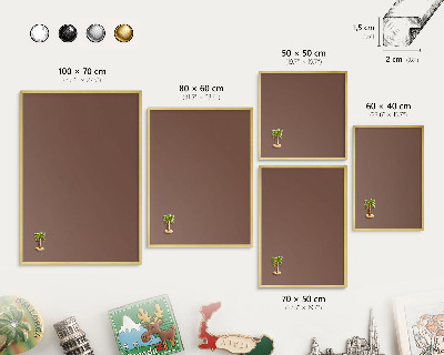 Magnetic board for magnets in a gold frame Brown color