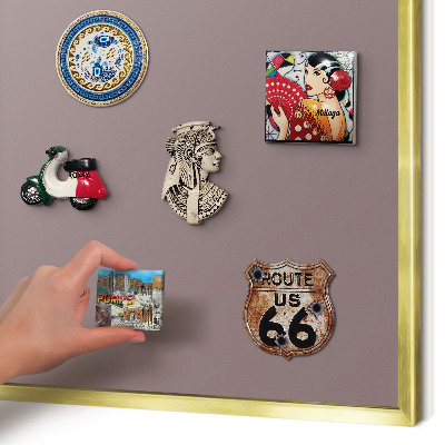 Metal magnet board with a gold frame Ash brown