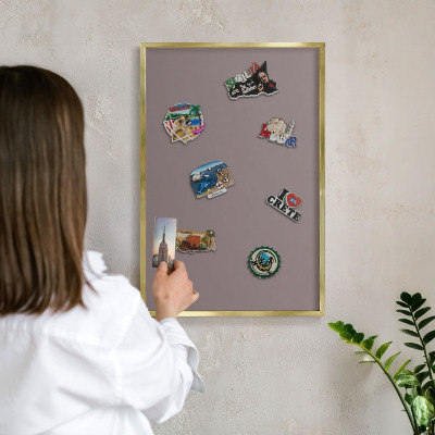 Metal magnet board with a gold frame Ash brown