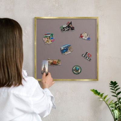 Metal magnet board with a gold frame Ash brown